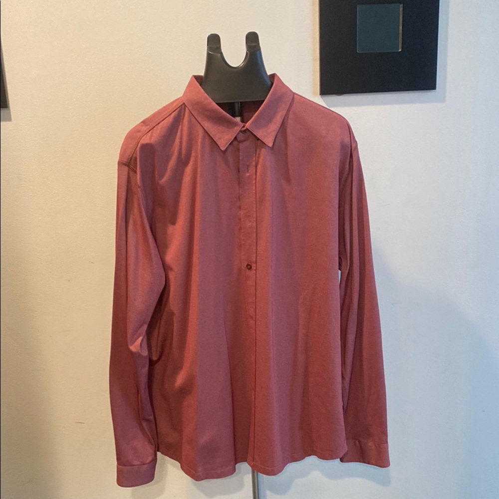 Red Casual Button Down Shirt with Relaxed Fit